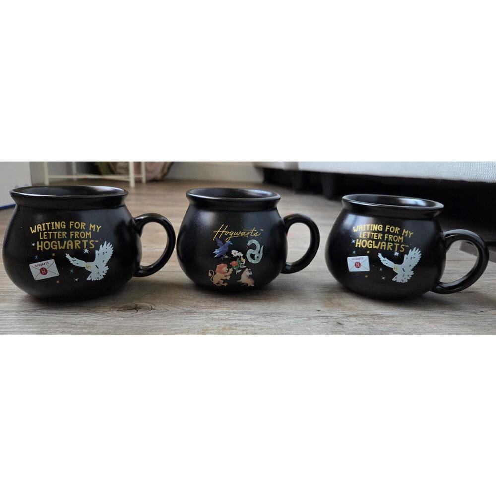 Harry Potter Cauldron Mugs - Set of 3 - Hogwarts Hedwig Owl & House Crests